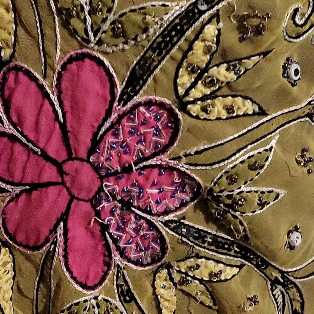 Boho maxi wrap skirt beaded and embroidered silk yellow and pink - Picture 4 of 10